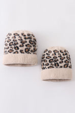 Load image into Gallery viewer, Beige leopard beanie hat toddler adult
