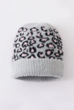 Load image into Gallery viewer, Grey leopard beanie hat toddler adult
