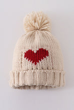 Load image into Gallery viewer, Cream heart knit beanie pom pom hat
