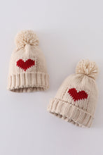 Load image into Gallery viewer, Cream heart knit beanie pom pom hat
