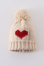 Load image into Gallery viewer, Cream heart knit beanie pom pom hat
