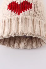 Load image into Gallery viewer, Cream heart knit beanie pom pom hat
