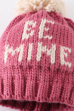 Load image into Gallery viewer, Pink BE MINE knit beanie pom pom hat
