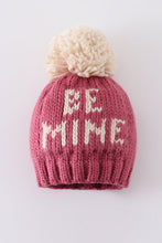 Load image into Gallery viewer, Pink BE MINE knit beanie pom pom hat
