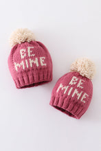 Load image into Gallery viewer, Pink BE MINE knit beanie pom pom hat
