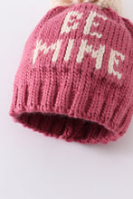 Load image into Gallery viewer, Pink BE MINE knit beanie pom pom hat
