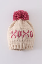 Load image into Gallery viewer, Cream XOXO knit beanie pom pom hat
