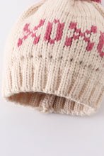 Load image into Gallery viewer, Cream XOXO knit beanie pom pom hat
