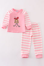 Load image into Gallery viewer, pink stripe girl pajamas set
