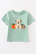 Load image into Gallery viewer, Green dog pumpkin french knot boy top
