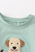 Load image into Gallery viewer, Green dog pumpkin french knot boy top
