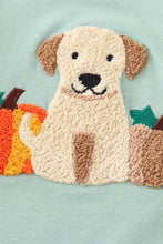 Load image into Gallery viewer, Green dog pumpkin french knot boy top
