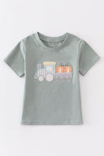 Load image into Gallery viewer, Green train pumpkin applique boy top
