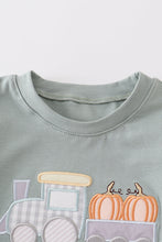 Load image into Gallery viewer, Green train pumpkin applique boy top
