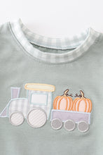 Load image into Gallery viewer, Green train pumpkin applique boy bubble
