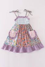 Load image into Gallery viewer, Purple floral print ruffle girl dress
