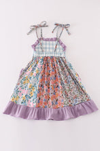 Load image into Gallery viewer, Purple floral print ruffle girl dress
