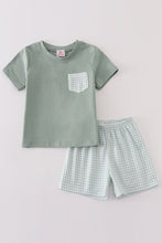 Load image into Gallery viewer, Green gingham boy set
