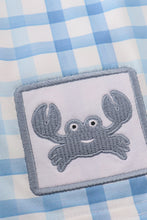 Load image into Gallery viewer, Blue plaid crab embroidery boy swim trunks
