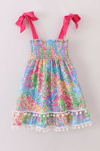 Load image into Gallery viewer, Pink tropical floral smocked mom&amp;me dress
