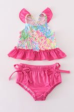 Load image into Gallery viewer, Pink tropical floral girl swimsuit set
