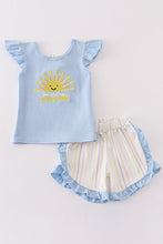 Load image into Gallery viewer, Blue you are my sunshine applique girl set
