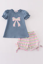 Load image into Gallery viewer, Blue bow applique girl set
