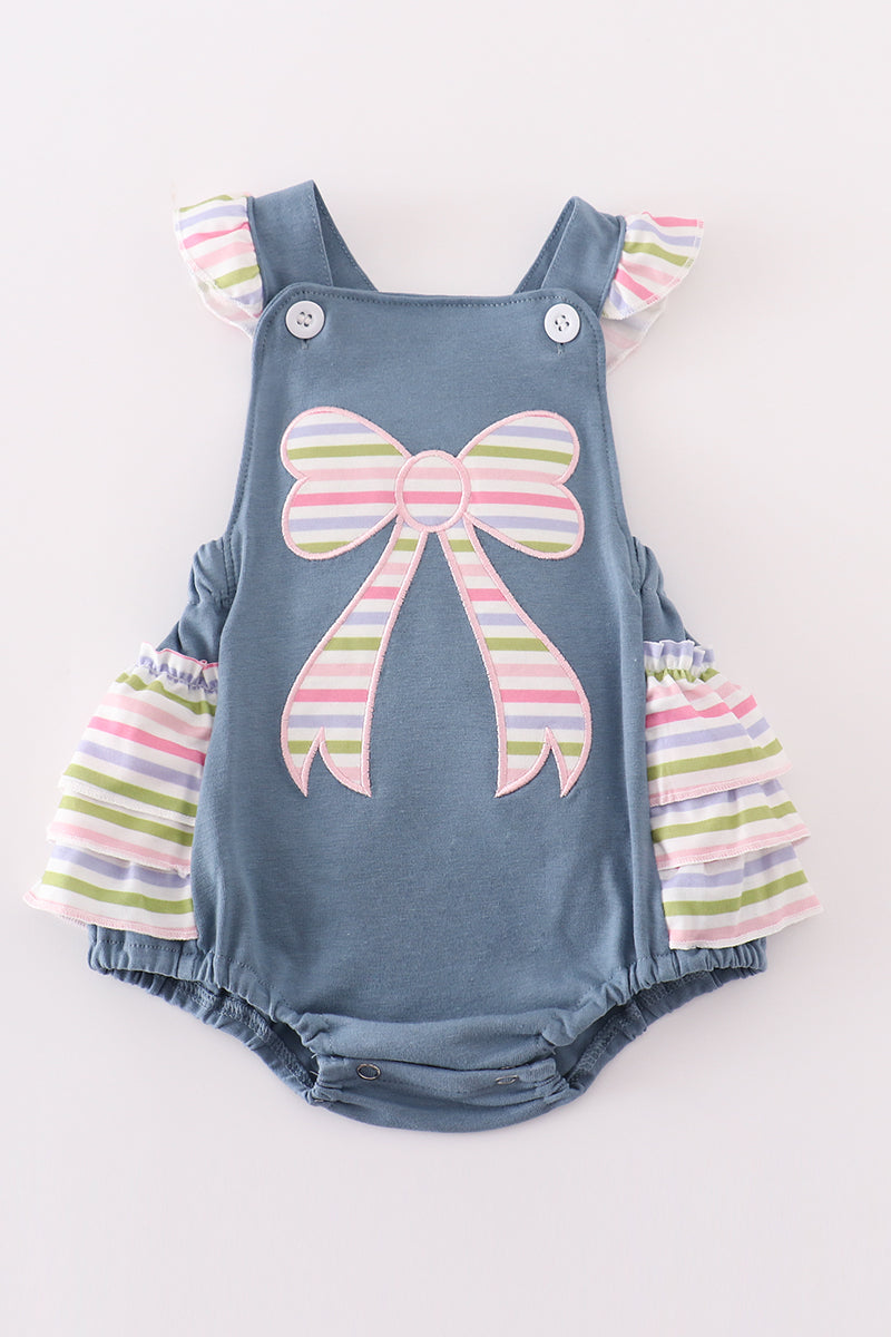 Blue bow applique girl bubble