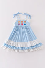 Load image into Gallery viewer, Blue princess embroidery ruffle dress
