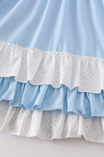 Load image into Gallery viewer, Blue princess embroidery ruffle dress
