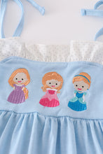 Load image into Gallery viewer, Blue princess embroidery ruffle girl set
