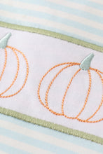 Load image into Gallery viewer, Green pumpkin embroidery stripe boy set
