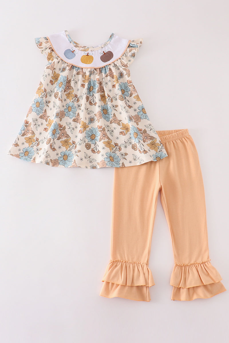 Floral pumpkin embroidery girl set