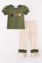 Load image into Gallery viewer, Gingham hunting embroidery girl pants set
