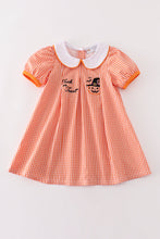 Load image into Gallery viewer, Orange plaid halloween embroidery dress
