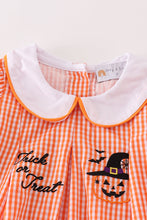 Load image into Gallery viewer, Orange plaid halloween embroidery dress
