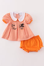 Load image into Gallery viewer, Orange plaid halloween embroidery baby set
