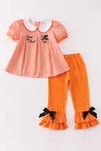 Load image into Gallery viewer, Orange plaid halloween embroidery girl set
