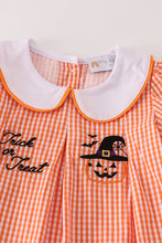 Load image into Gallery viewer, Orange plaid halloween embroidery girl set
