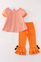 Load image into Gallery viewer, Orange plaid halloween embroidery girl set
