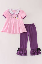 Load image into Gallery viewer, Pink plaid halloween embroidery girl set
