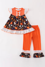 Load image into Gallery viewer, Orange halloween ruffle girl set
