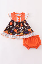 Load image into Gallery viewer, Orange halloween ruffle baby set
