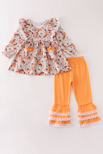 Load image into Gallery viewer, Pumpkin floral print lace ruffle set
