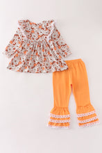 Load image into Gallery viewer, Pumpkin floral print lace ruffle set
