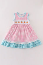 Load image into Gallery viewer, Pink plaid pumpkin embroidery ruffle dress
