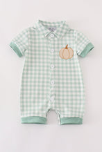 Load image into Gallery viewer, Green gingham pumpkin embroidery boy romper
