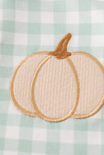 Load image into Gallery viewer, Green gingham pumpkin embroidery boy romper
