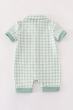 Load image into Gallery viewer, Green gingham pumpkin embroidery boy romper
