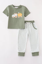 Load image into Gallery viewer, Green train pumpkin applique boy set
